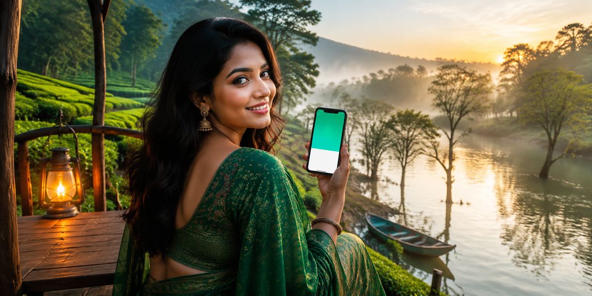 বাংলাদেশে মোবাইল আর্থিক লেনদেনের জন্য একটি চা বাগানের ছবি
